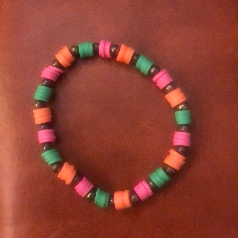 Hand made neon clay bead bracelet